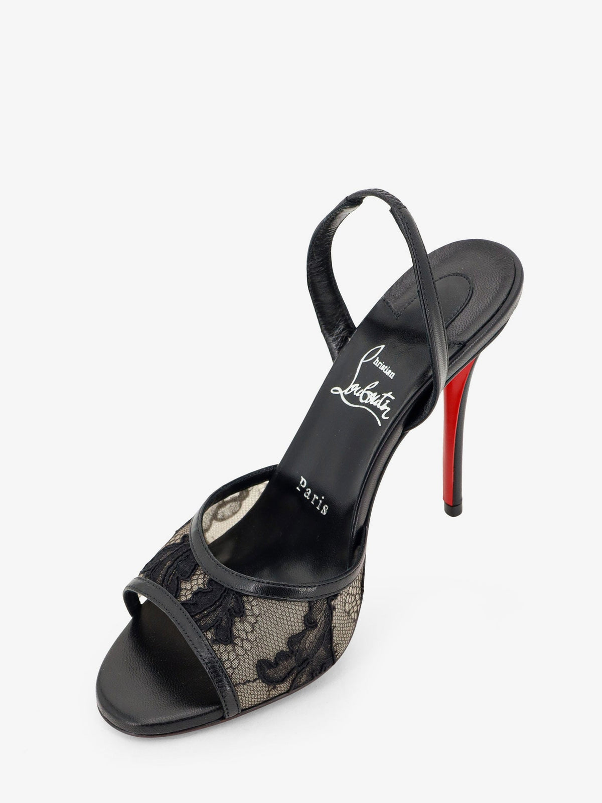 Christian Louboutin Miss Z Lace Sling sandals in mesh and leather - Black