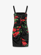 Dolce & Gabbana Short satin dress with rose print - Roserossnero