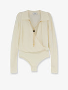 Elisabetta Franchi Viscose blend bodysuit with jewel charm detail - Burro