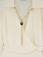 Elisabetta Franchi Viscose blend bodysuit with jewel charm detail - Burro