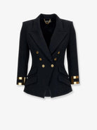 Elisabetta Franchi Double-breasted blazer with Monogram gold metal details - Nero