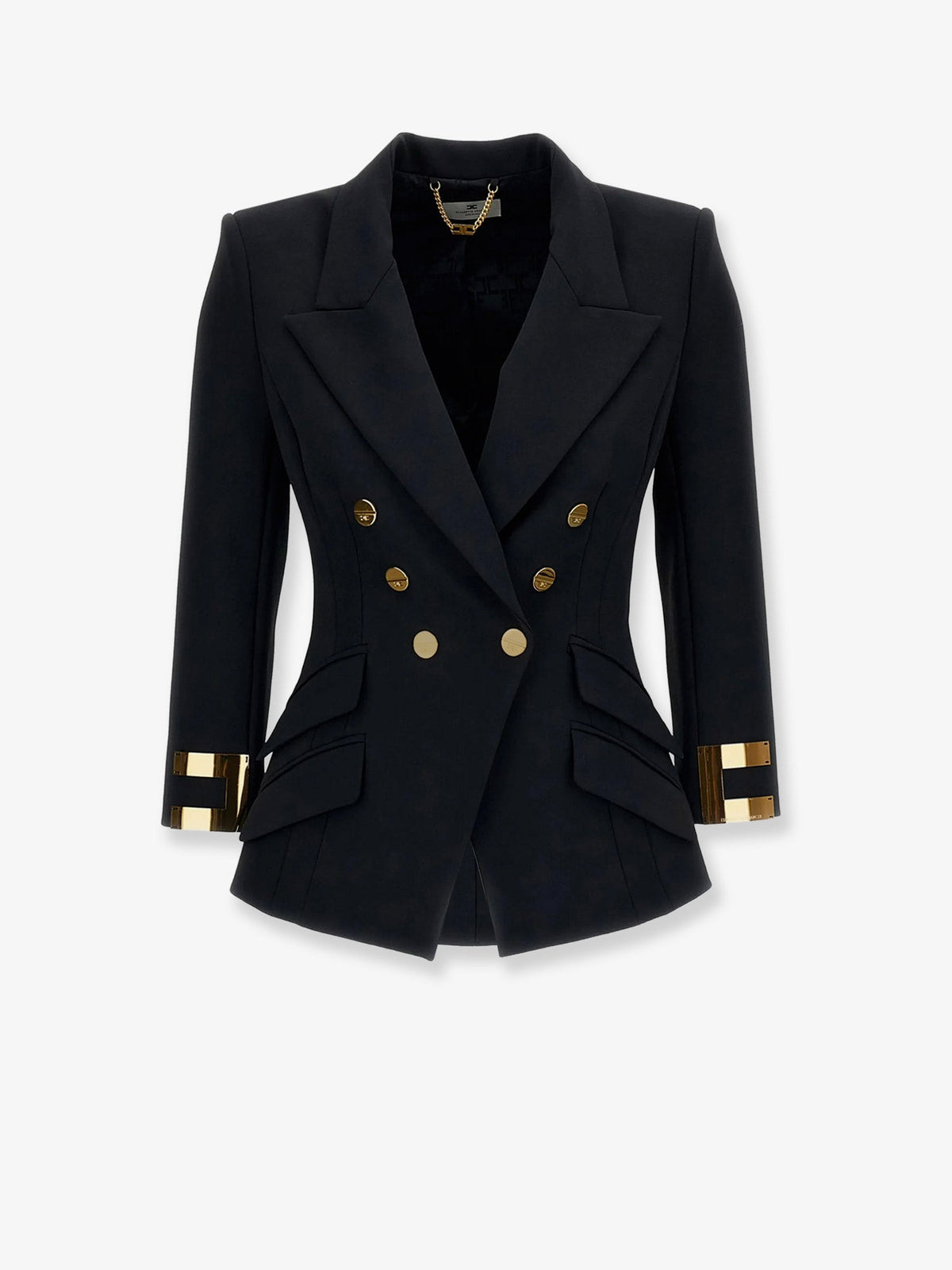Elisabetta Franchi Double-breasted blazer with Monogram gold metal details - Nero