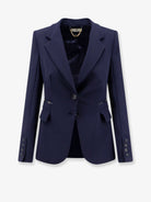 Elisabetta Franchi Slim fit blazer with gold logo clamps - Blu