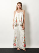 Farm Rio Linen and viscose trousers with embroidery - Offwhite