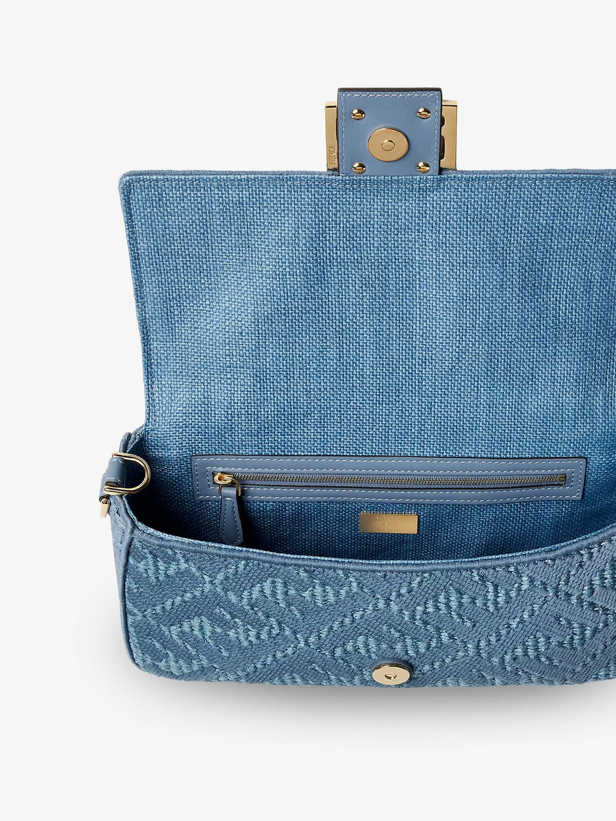 Fendi Baguette® handbag in raffia with all-over FF embroidery - Bluceruleoos