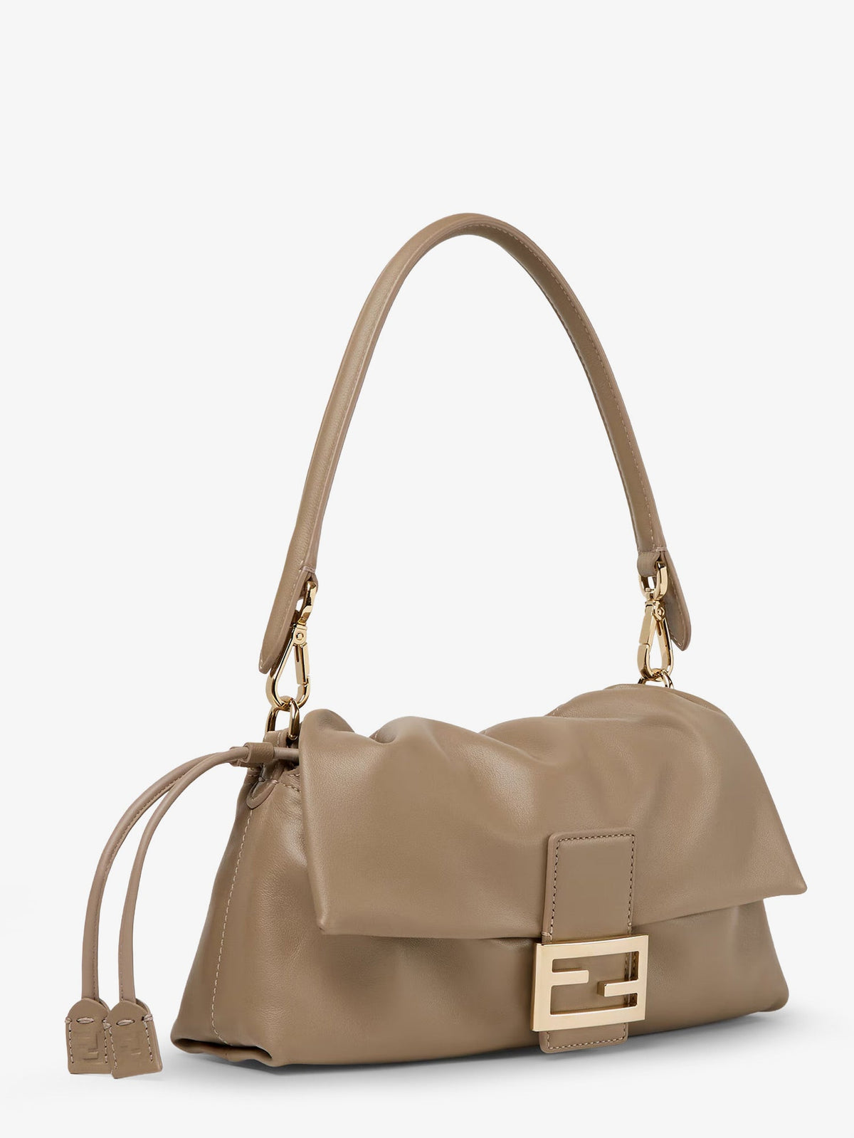 Fendi Baguette Soft Medium Leather Shoulder Bag - Tortora