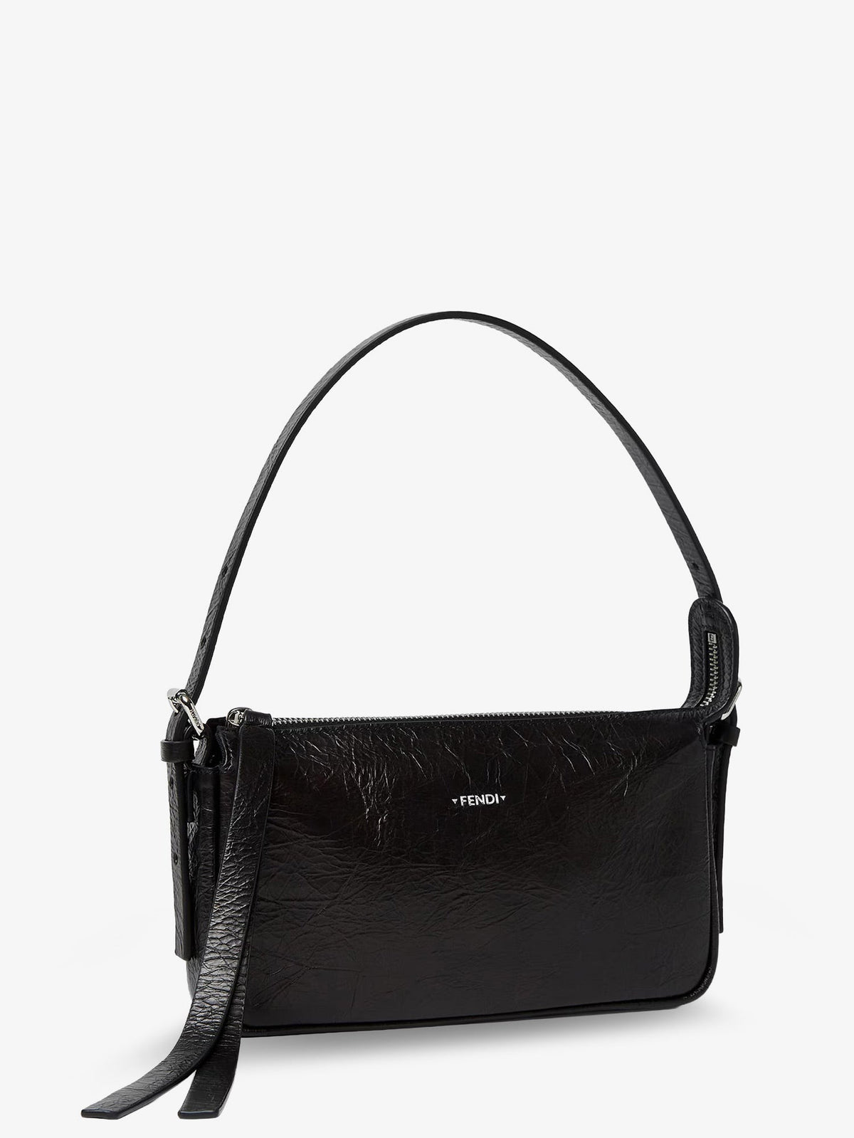 Fendi Zip Top Small vintage-effect leather shoulder bag - Nero