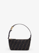 Fendi Vanity Pouch FF Jacquard Fabric Small Handbag - Ebano