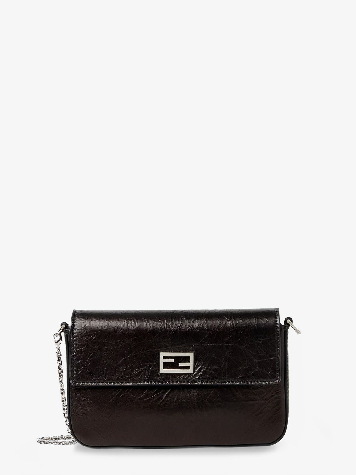 Fendi Crackled Leather Wallet on Chain Tube crossbody bag - Nero