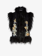 Fendi Wool vest with floral embroidery and fox fur trim - Nero