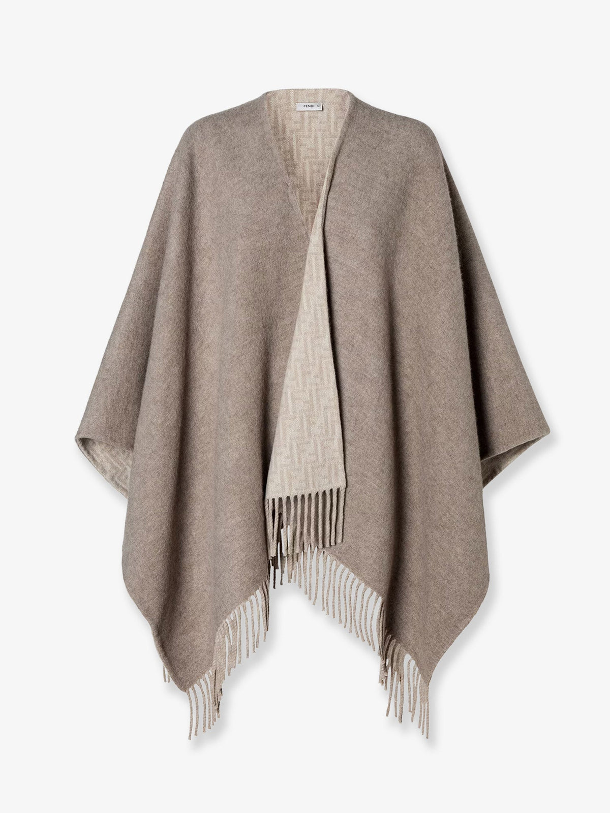 Fendi Wool and cashmere cape with FF zucca print - Tortora