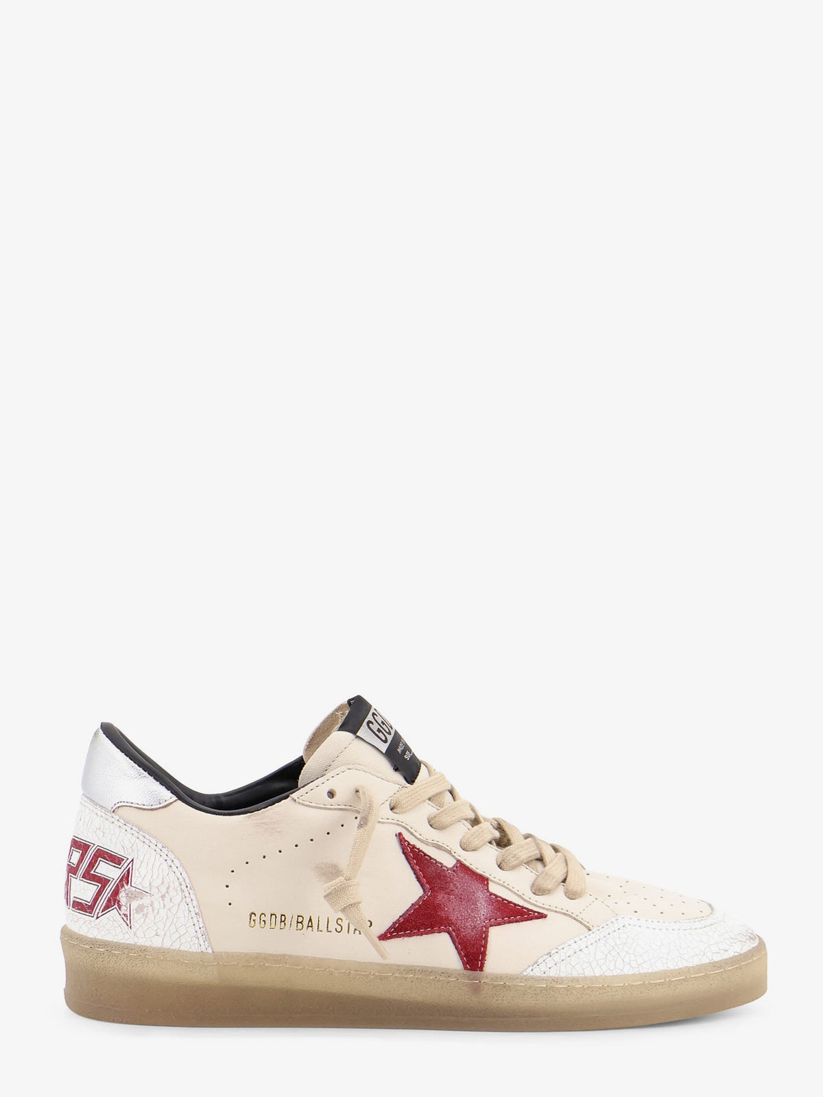 Golden Goose Deluxe Brand Ballstar leather sneakers with iconic side logo - Butter Beigewhiteredsilver
