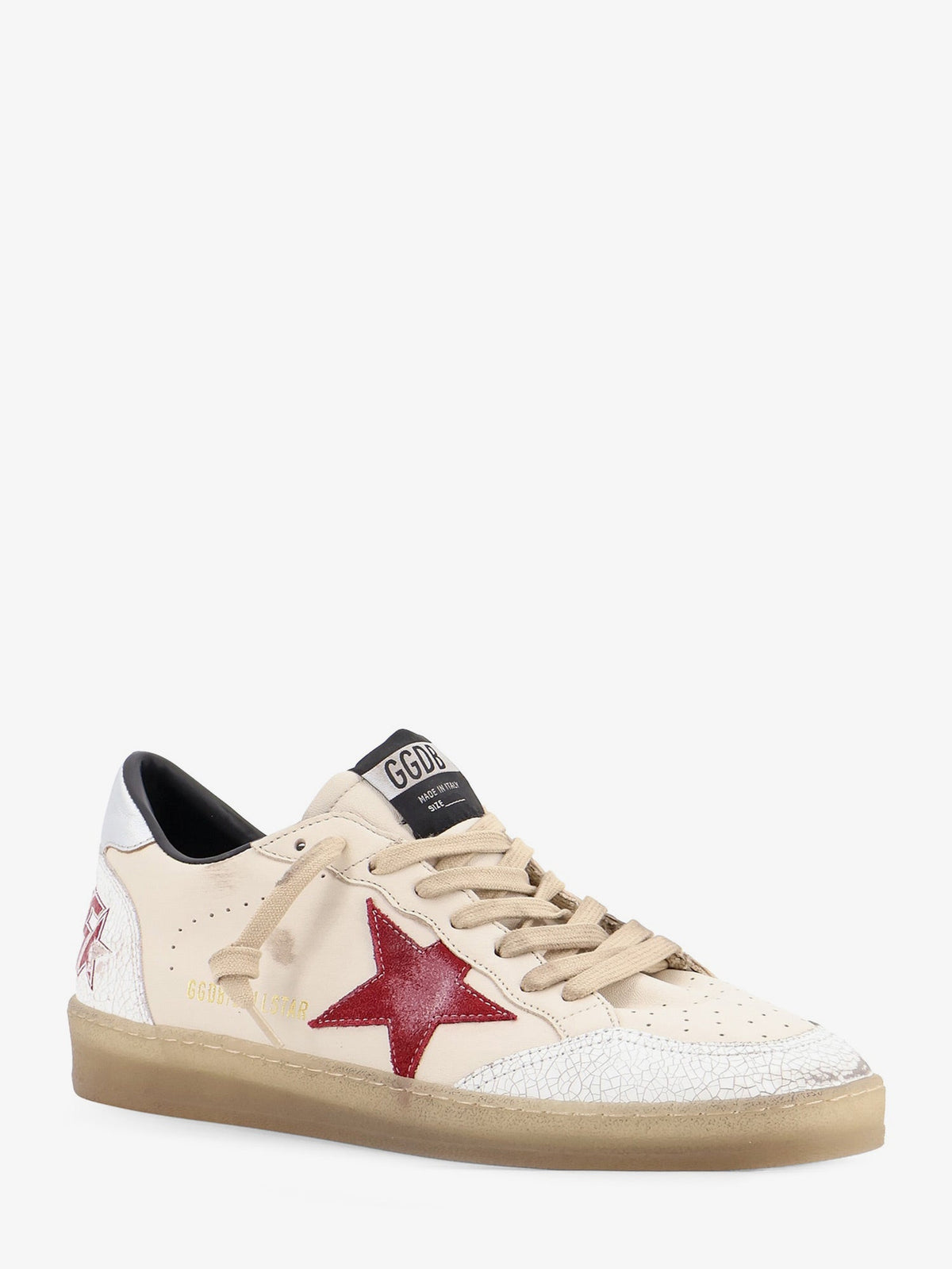 Golden Goose Deluxe Brand Ballstar leather sneakers with iconic side logo - Butter Beigewhiteredsilver