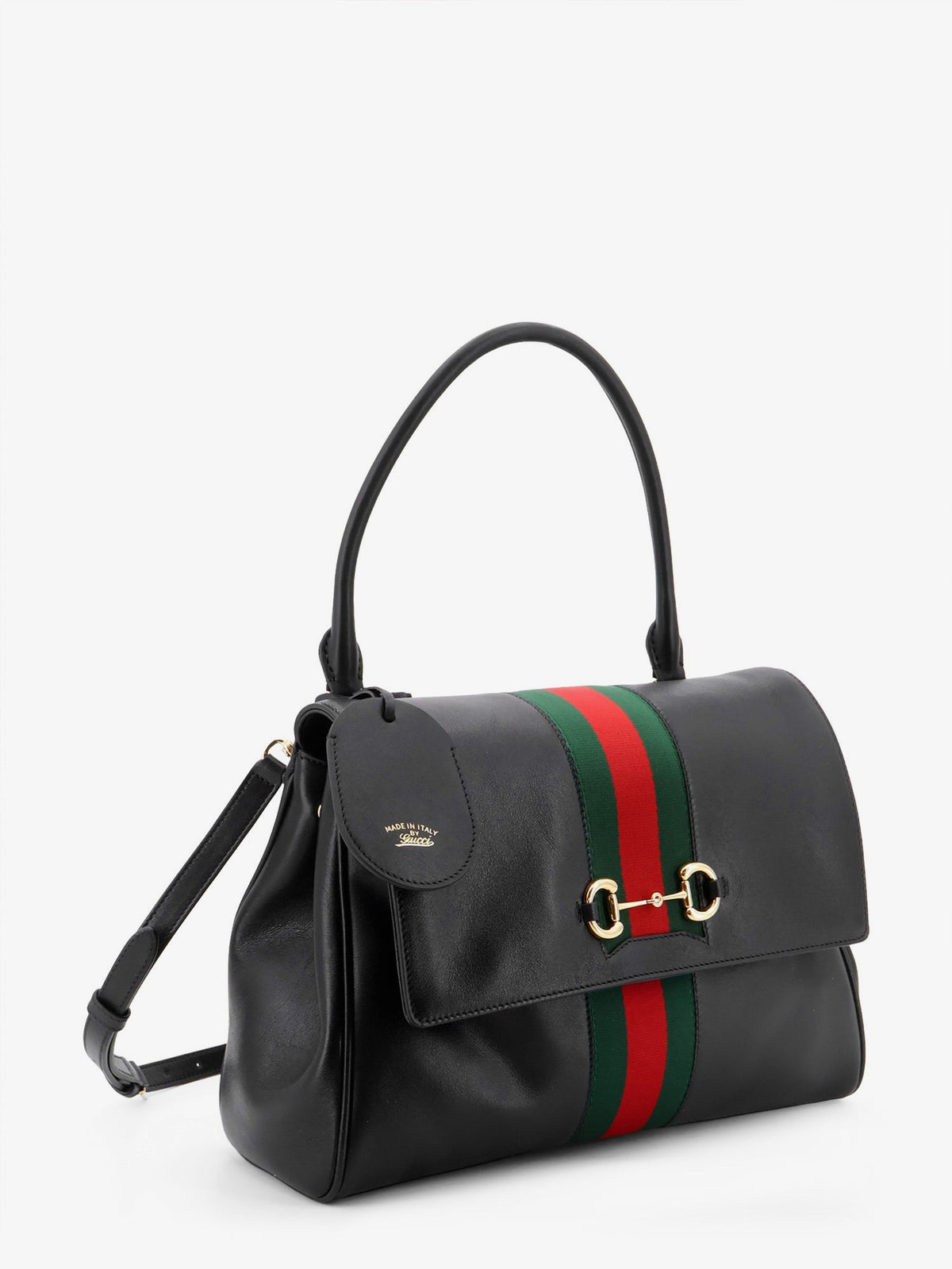 Gucci Paparazzo leather handbag with front Web detail - Black