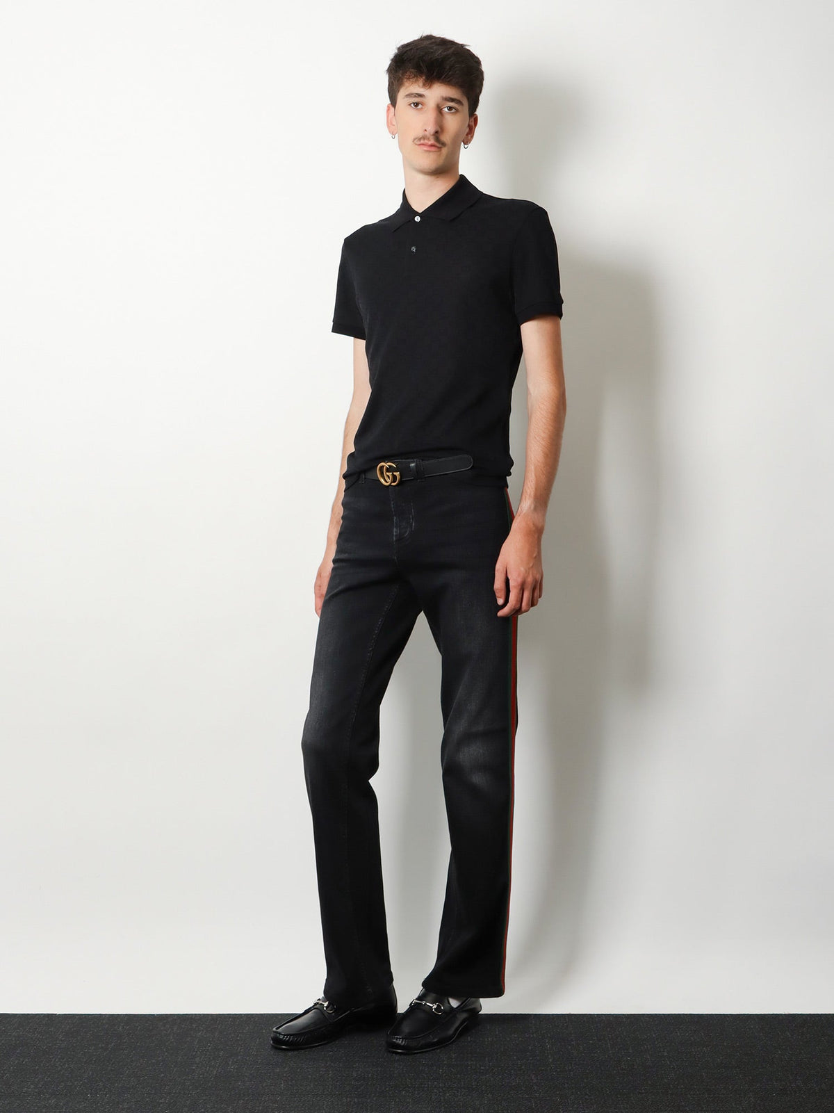 Gucci Blue denim jeans with Nastro Web profiles - Black