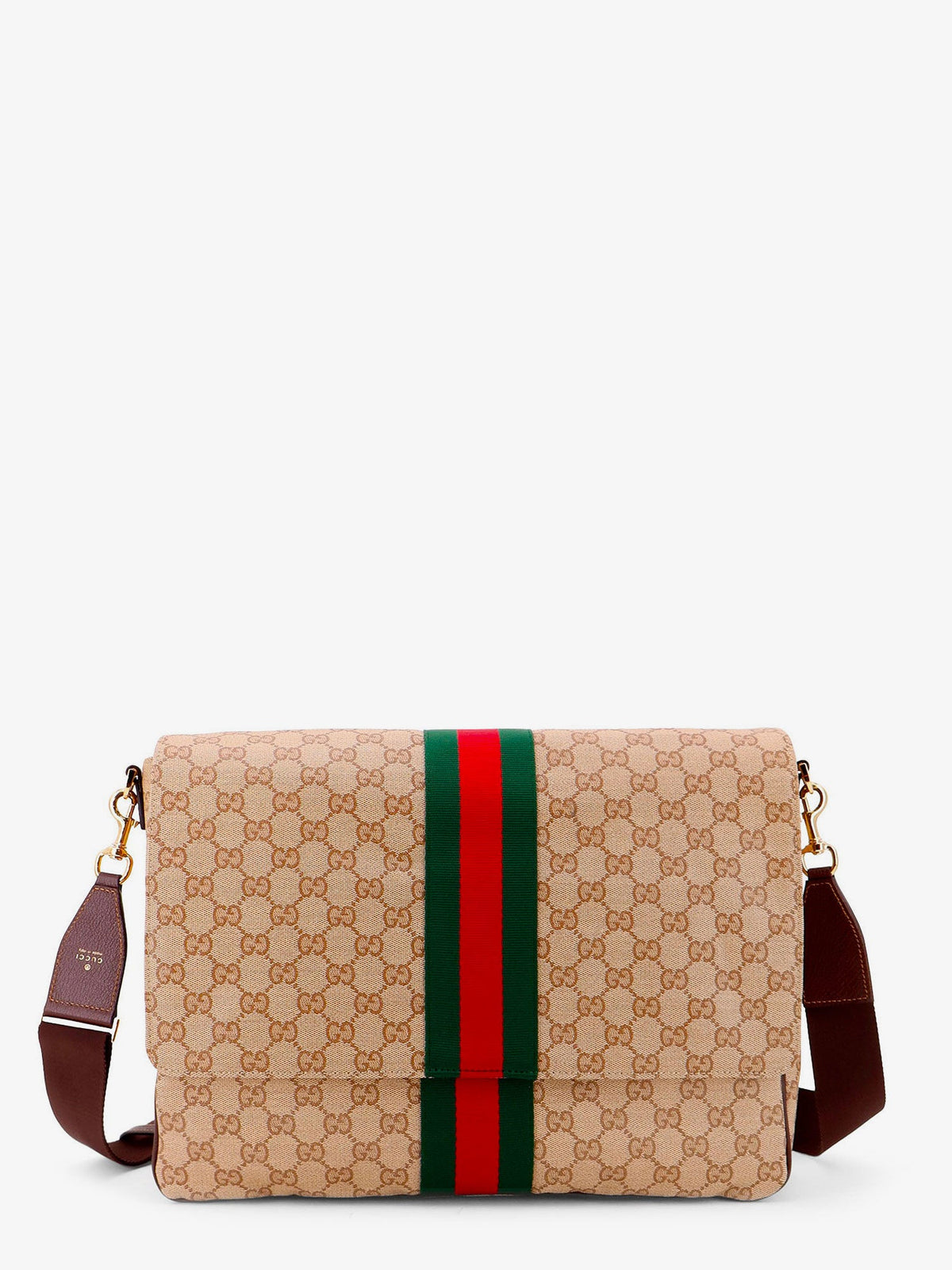 Gucci GG canvas crossbody bag with front Web detail - Sandbrown