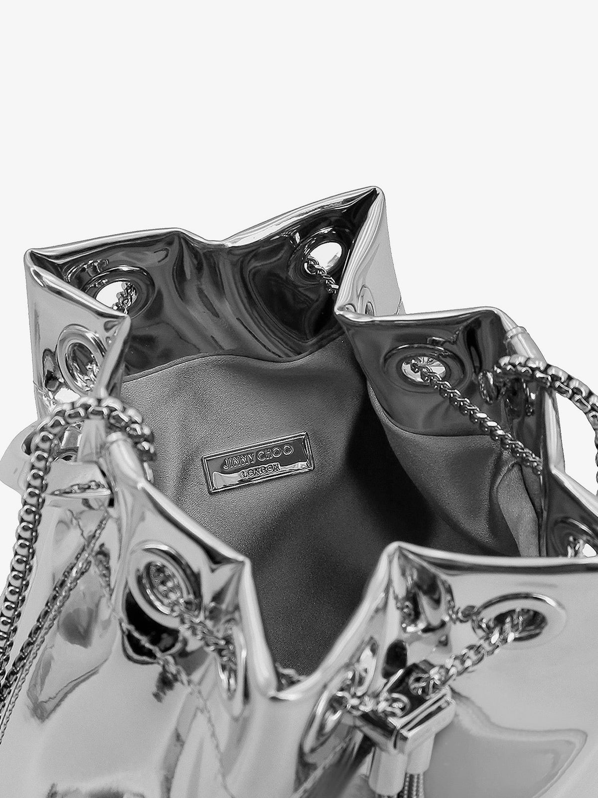 Jimmy Choo Bonbon bucket bag in mirrored fabric - Silver