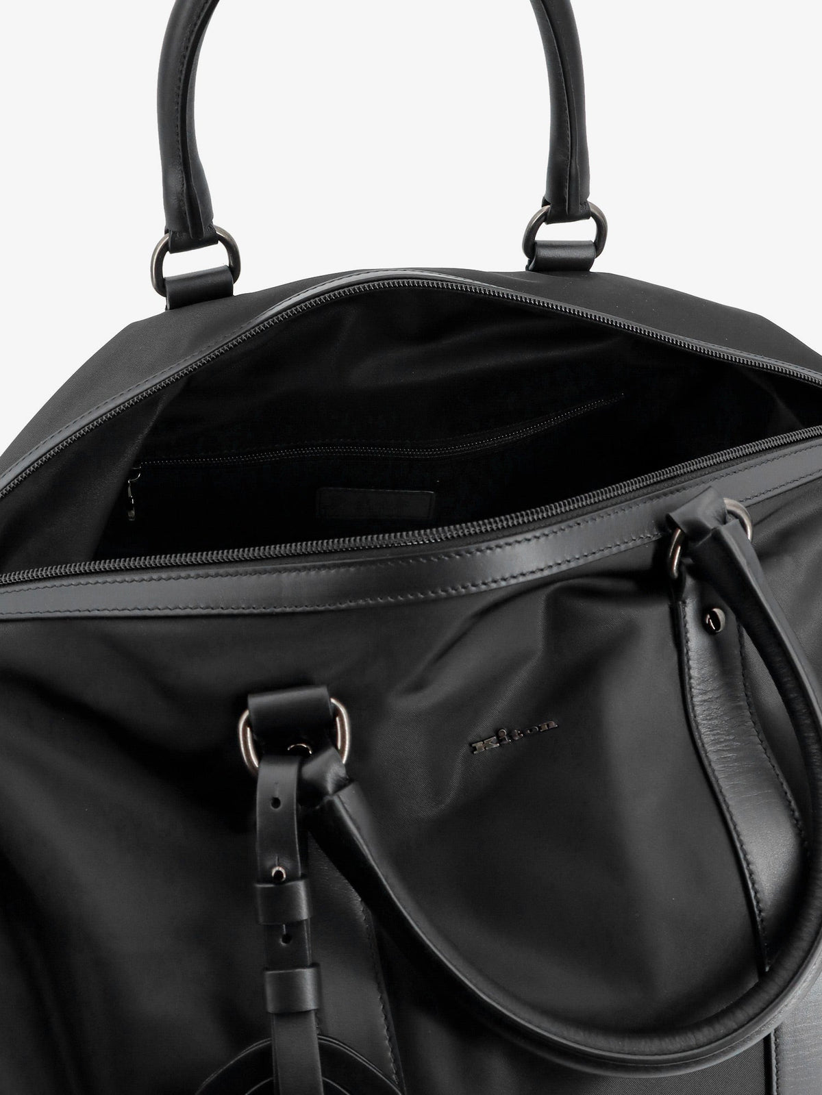 Kiton Nylon travel bag with leather inserts - Nero