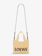 Loewe Paula's Ibiza -Small Loewe Font raffia handbag with embroidered logo on the front - Natural