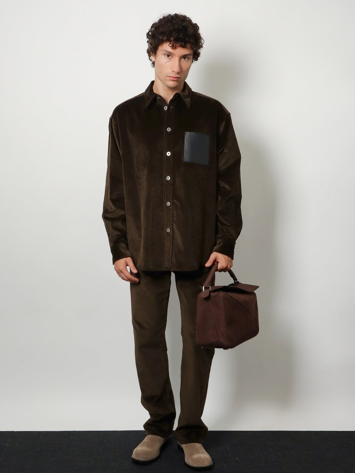 Loewe Puzzle Large nubuck bag - Dark Chestnut