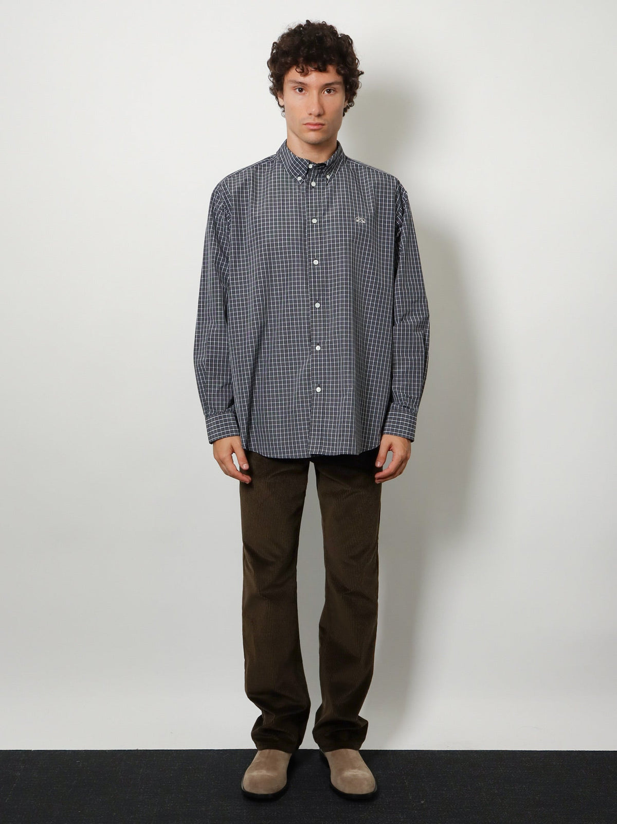 Loewe Technical cotton shirt with all-over check pattern - Black/White