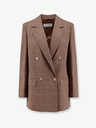 Max Mara MXMastrale Wool Blazer with Prince of Wales Pattern - Cammellonero