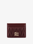 Miu Miu Matelassé leather card holder with metal lettering logo - Bordeaux
