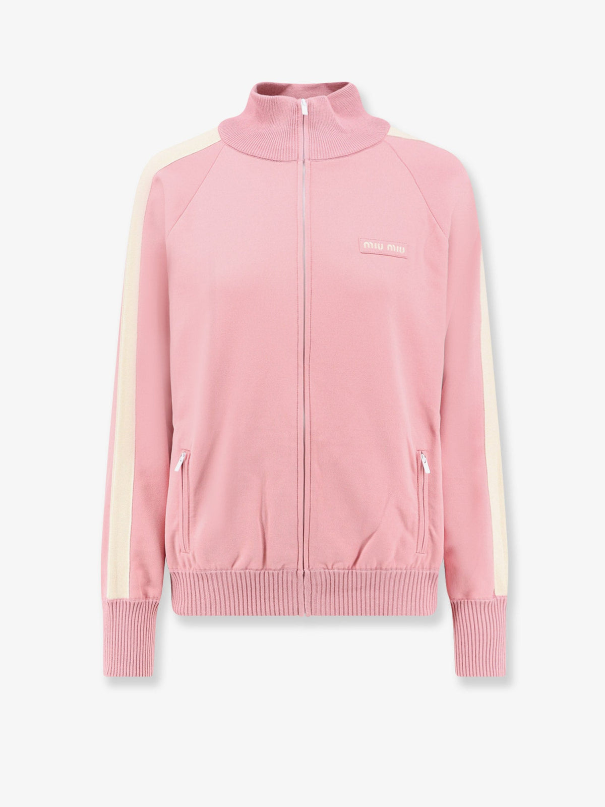 Miu Miu Silk blend cardigan with embroidered logo patch - Alabastroavorio