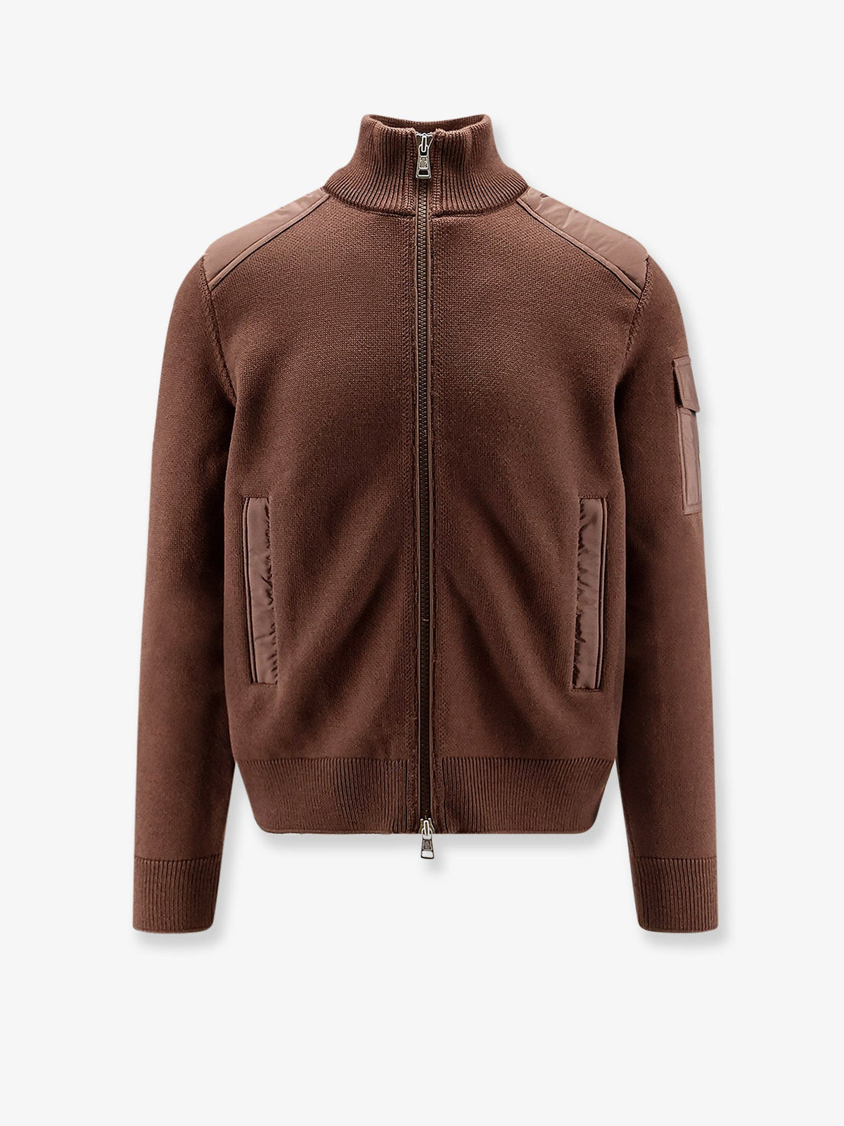 Moncler Virgin wool cardigan with Logo patch - Marrone