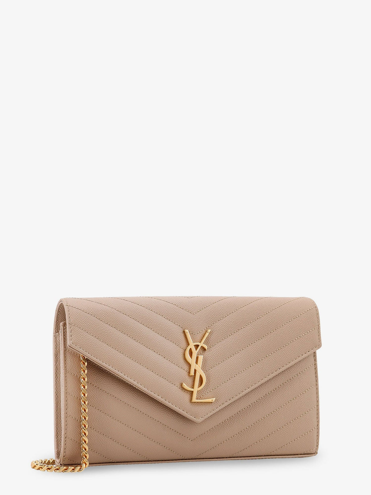 Saint Laurent Leather crossbody bag with metal Cassandre logo - Darkbeige