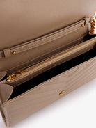 Saint Laurent Leather crossbody bag with metal Cassandre logo - Darkbeige