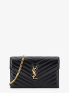 Saint Laurent Leather crossbody bag with metal Cassandre logo - Nero