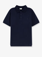 Saint Laurent Piqué cotton polo shirt with Cassandre embroidery - Navy