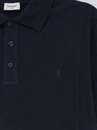 Saint Laurent Piqué cotton polo shirt with Cassandre embroidery - Navy