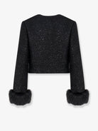 Self-Portrait Cropped wool blend blazer with all-over laminated details - Black