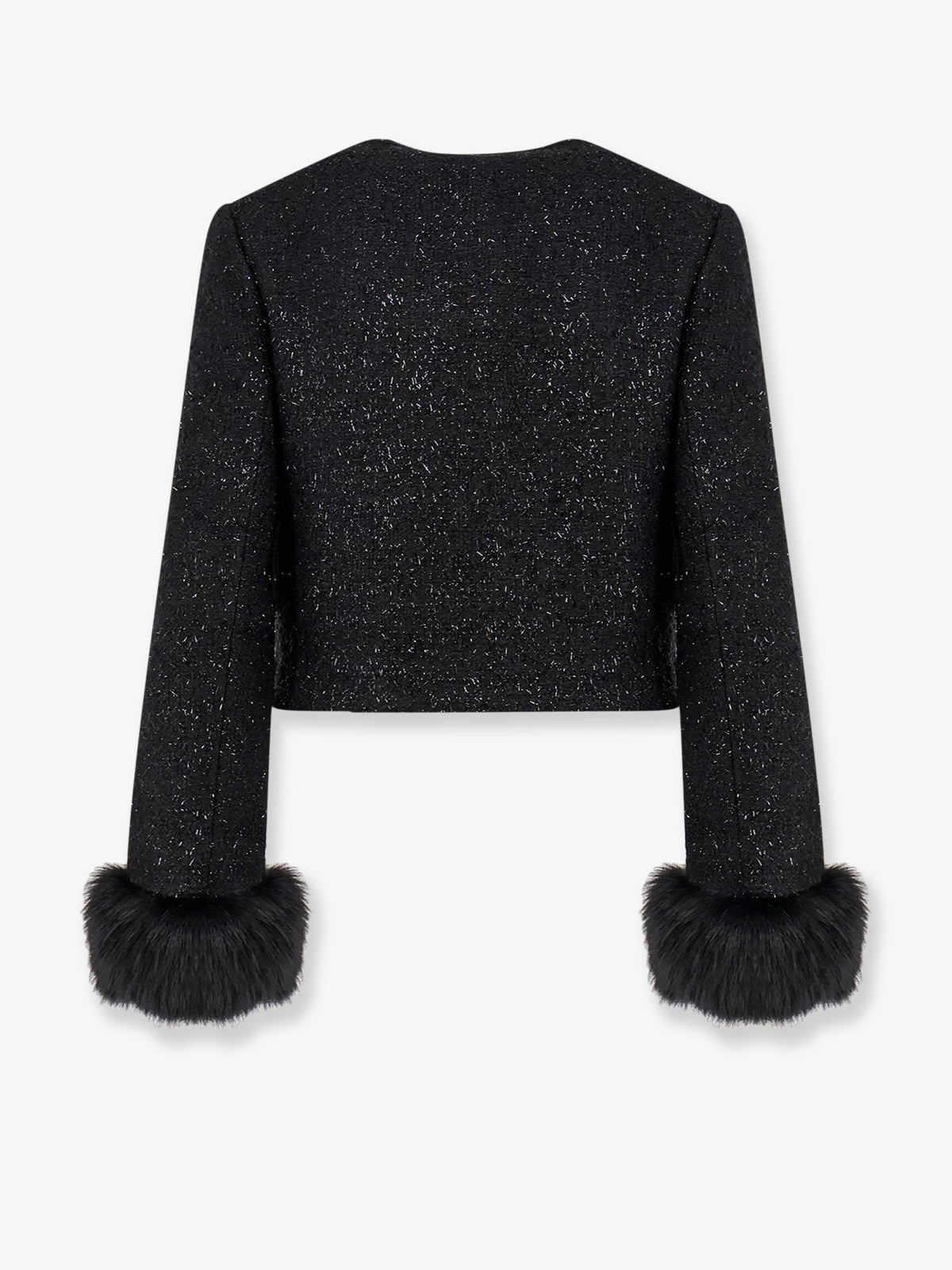 Self-Portrait Cropped wool blend blazer with all-over laminated details - Black