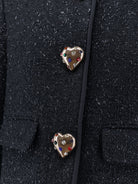 Self-Portrait Cropped wool blend blazer with all-over laminated details - Black