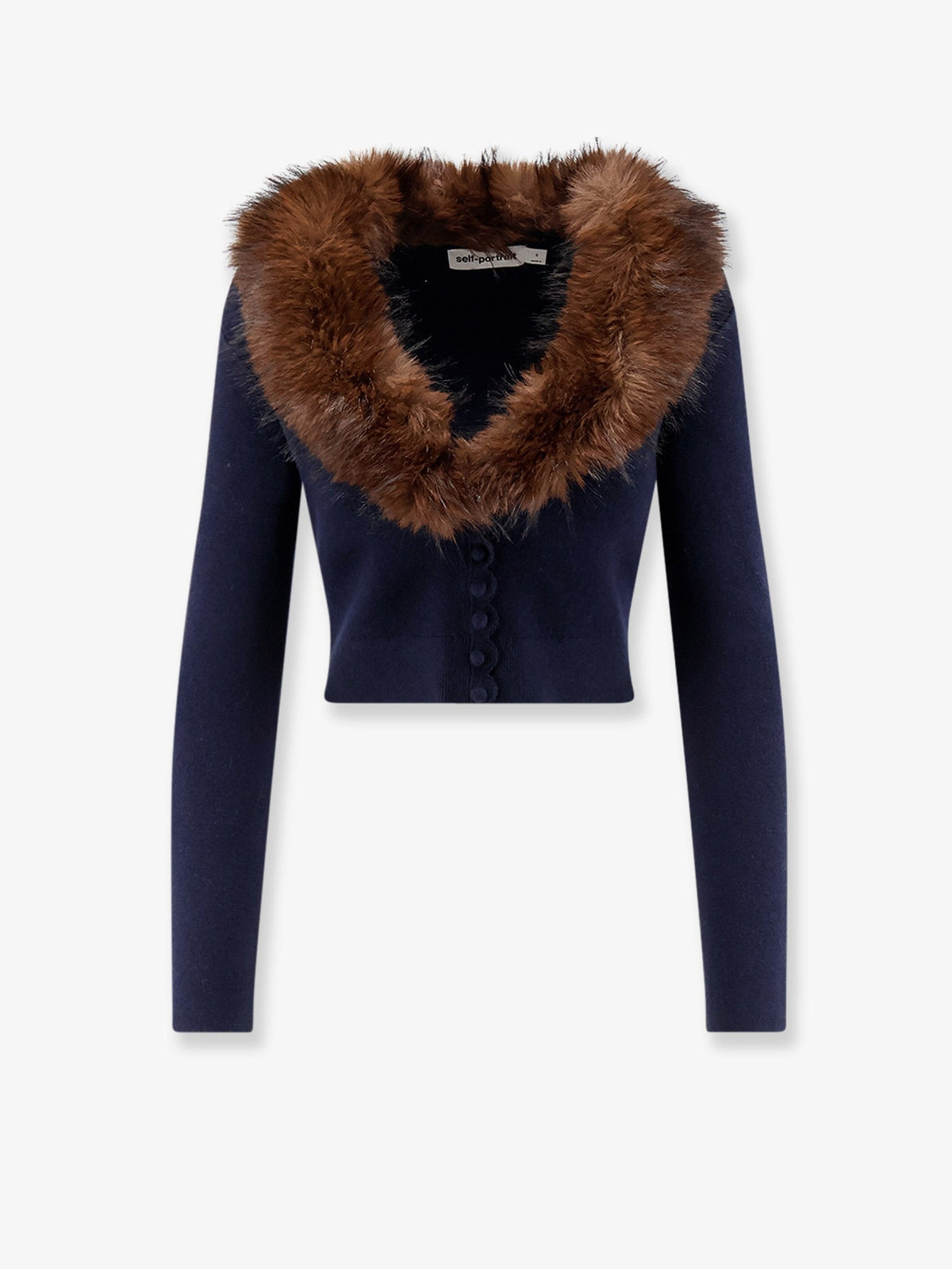 Self-Portrait Cardigan with faux fur profile - Navy