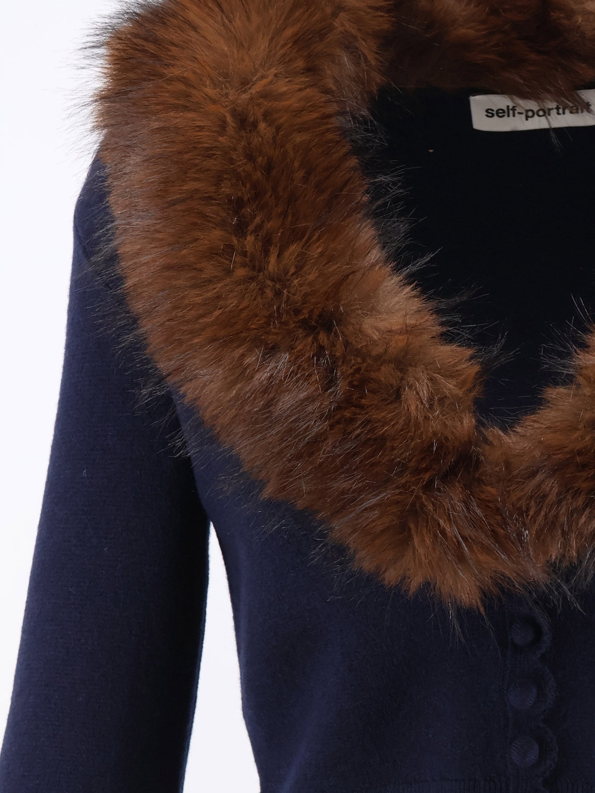 Self-Portrait Cardigan with faux fur profile - Navy