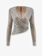 Self-Portrait Mesh top with all-over rhinestones - Grey