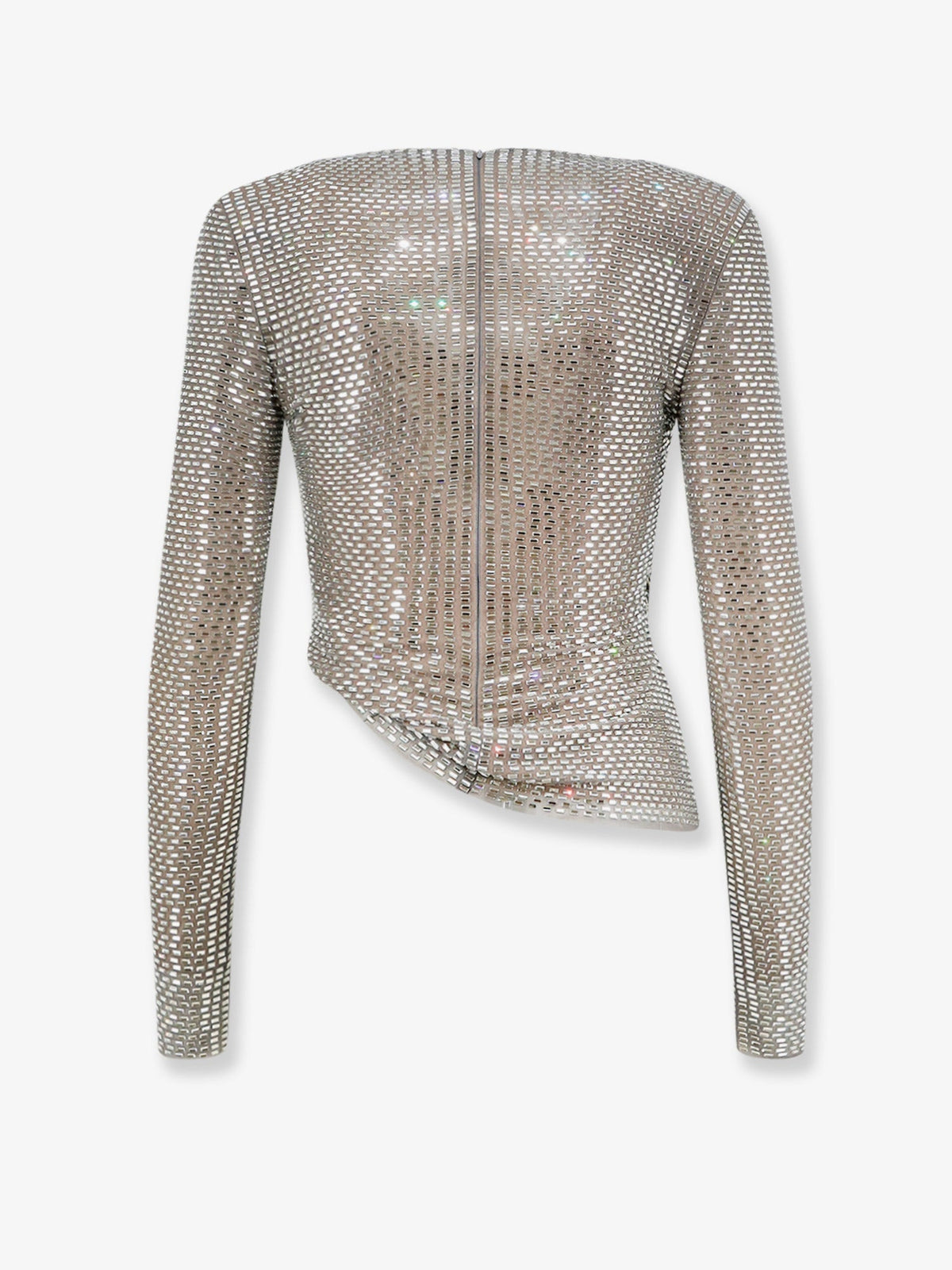 Self-Portrait Mesh top with all-over rhinestones - Grey