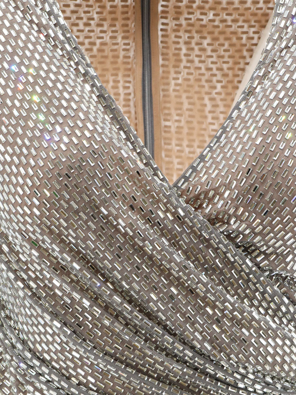 Self-Portrait Mesh top with all-over rhinestones - Grey