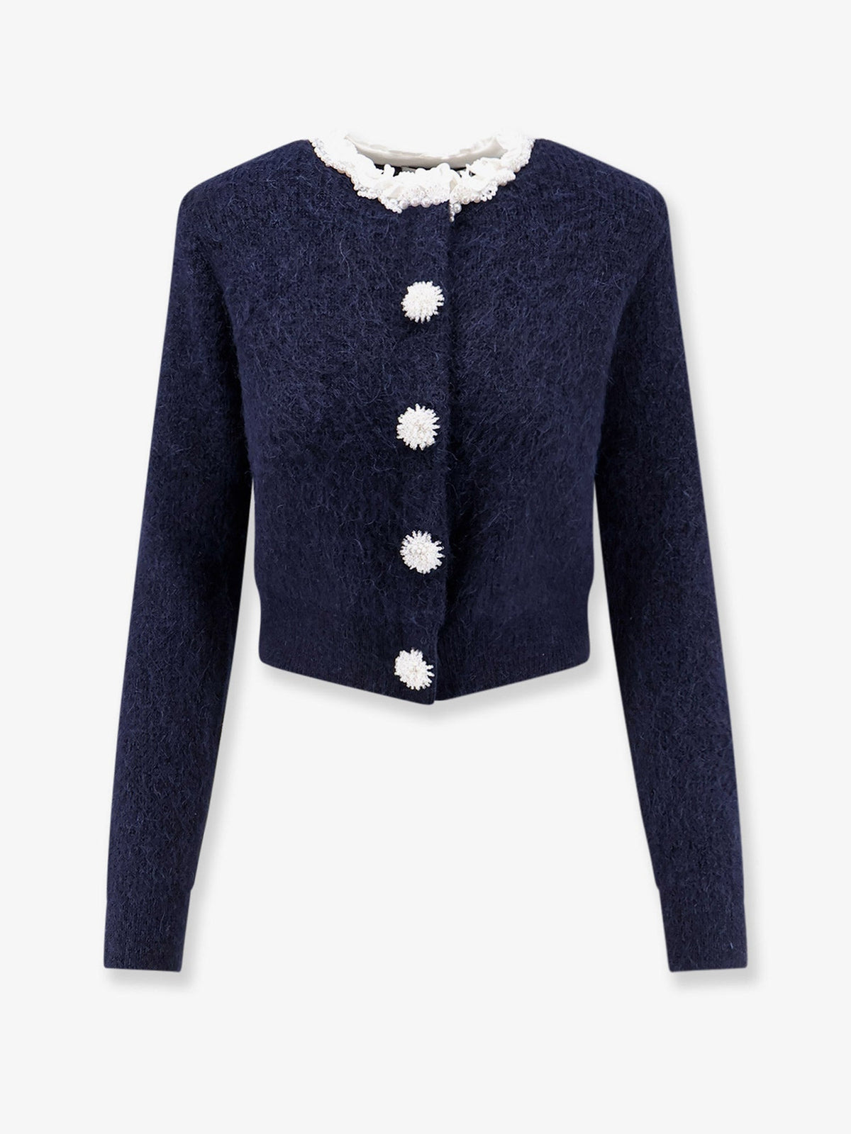 Self-Portrait Cardigan with Flower Pearl buttons - Navy