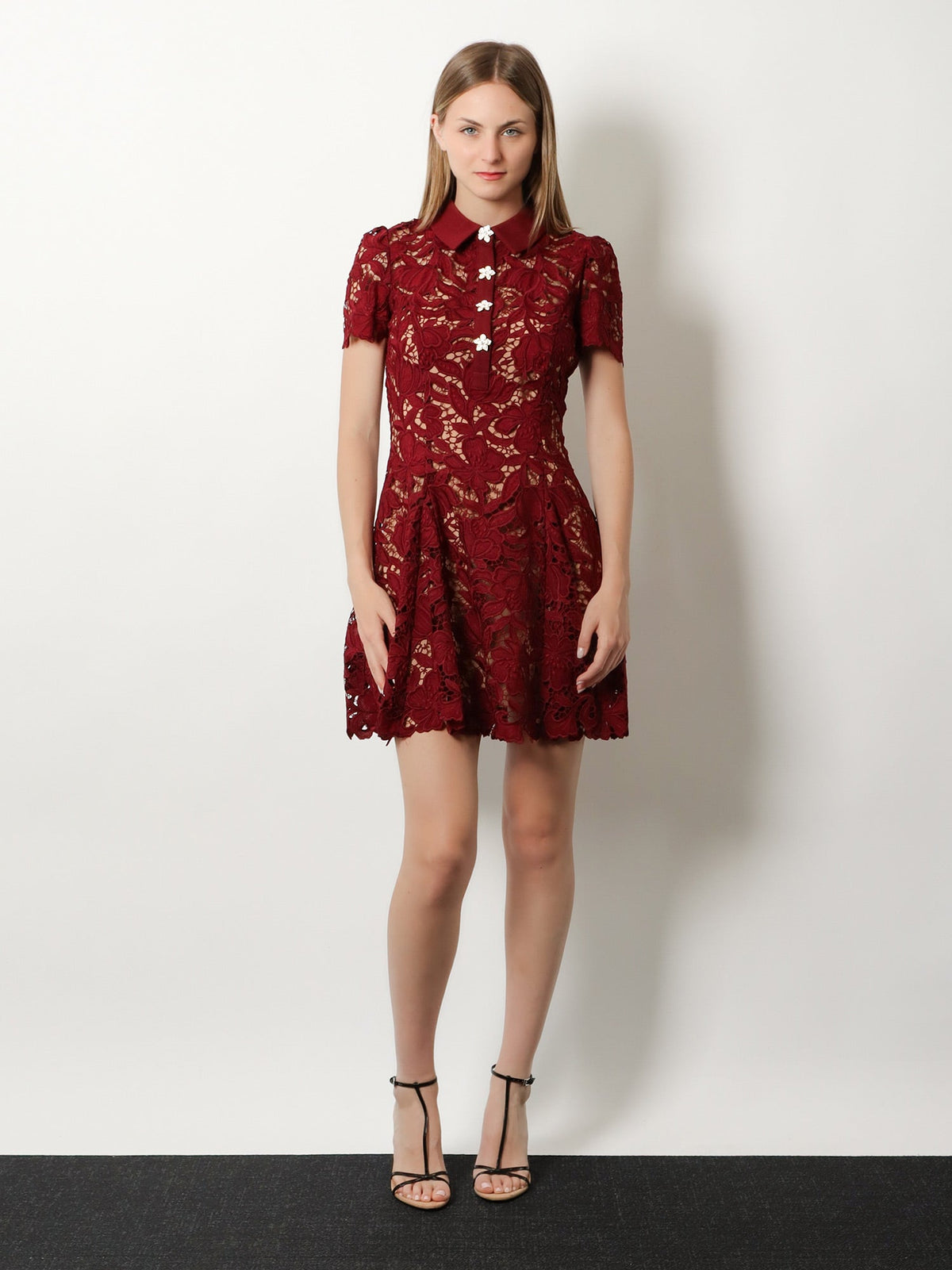 Self-Portrait Lace Mini Dress - Burgundy