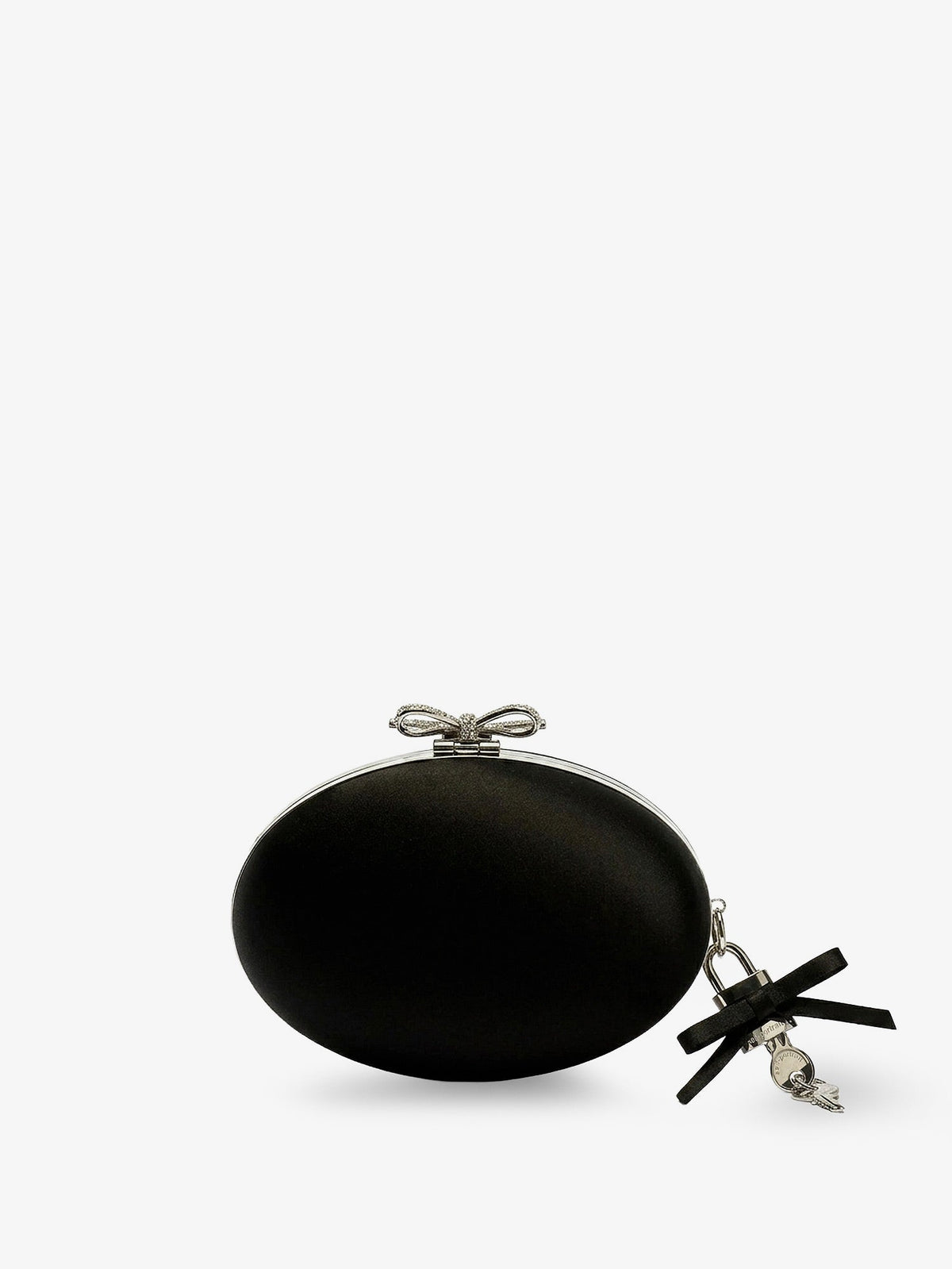 Self-Portrait Oval satin clutch bag - Black