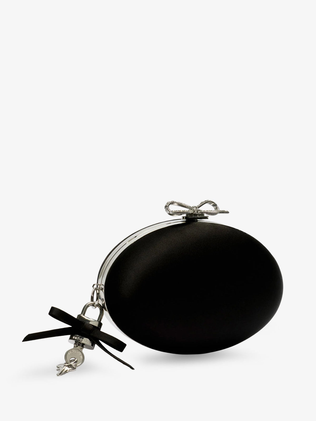 Self-Portrait Oval satin clutch bag - Black