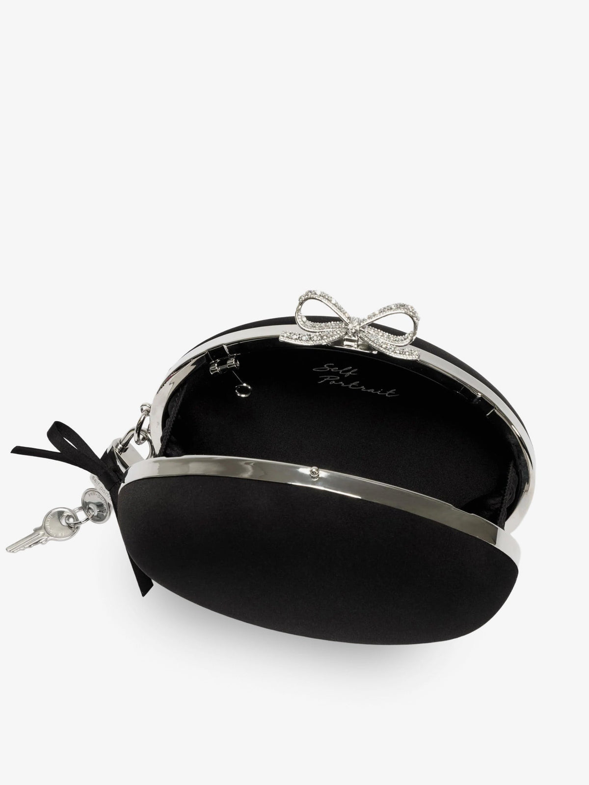 Self-Portrait Oval satin clutch bag - Black
