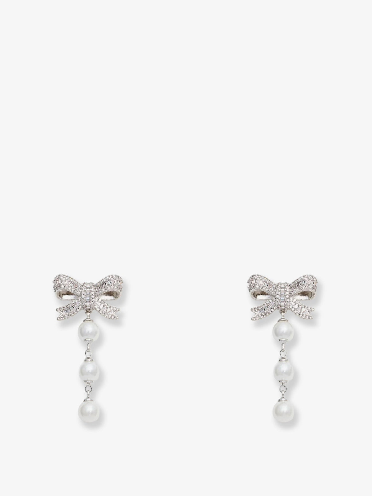 Self-Portrait Crystal Bow Pearl Droplet Earrings - Silver
