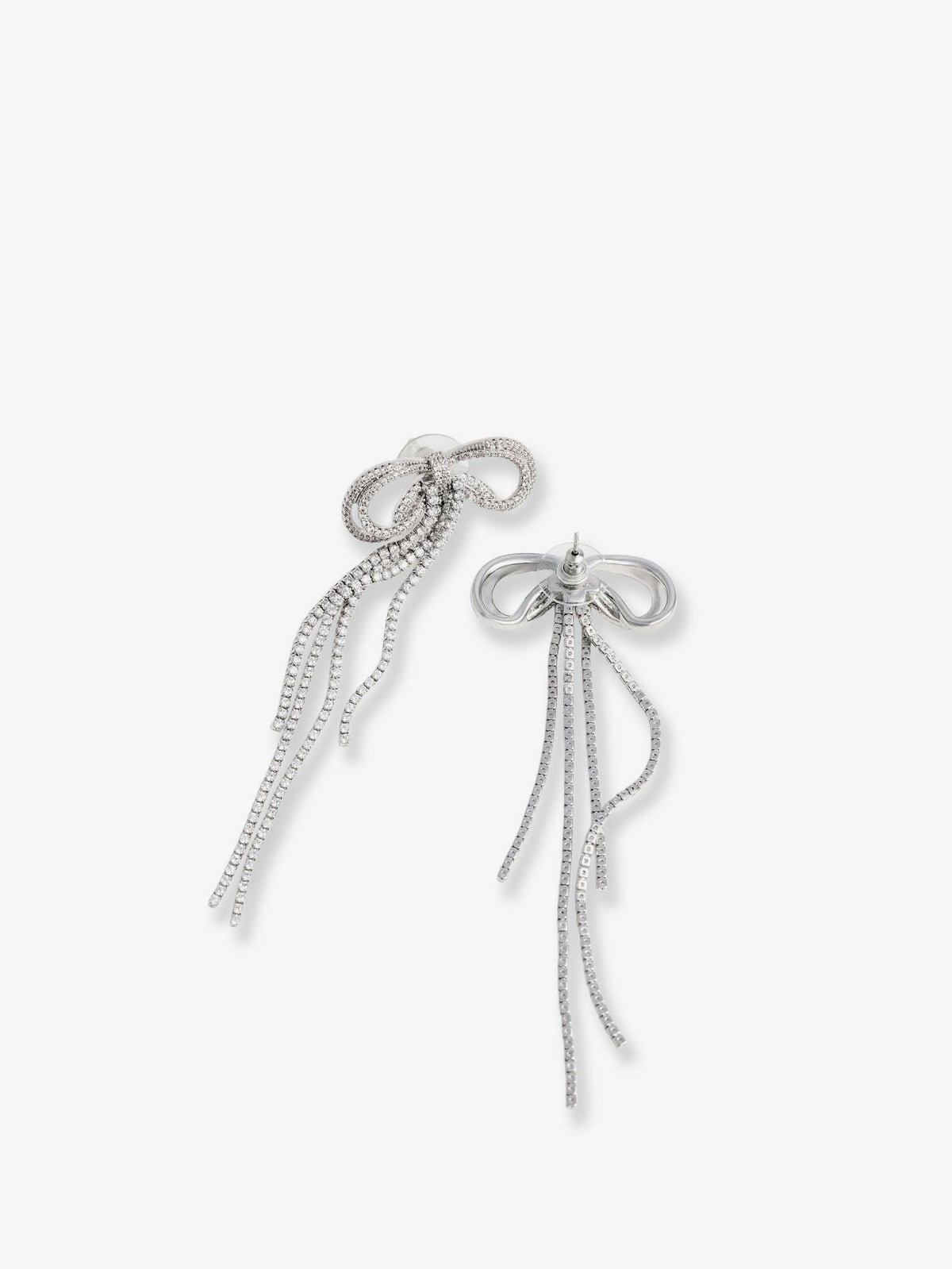 Self-Portrait Double Crystal Bow Earrings - Silver