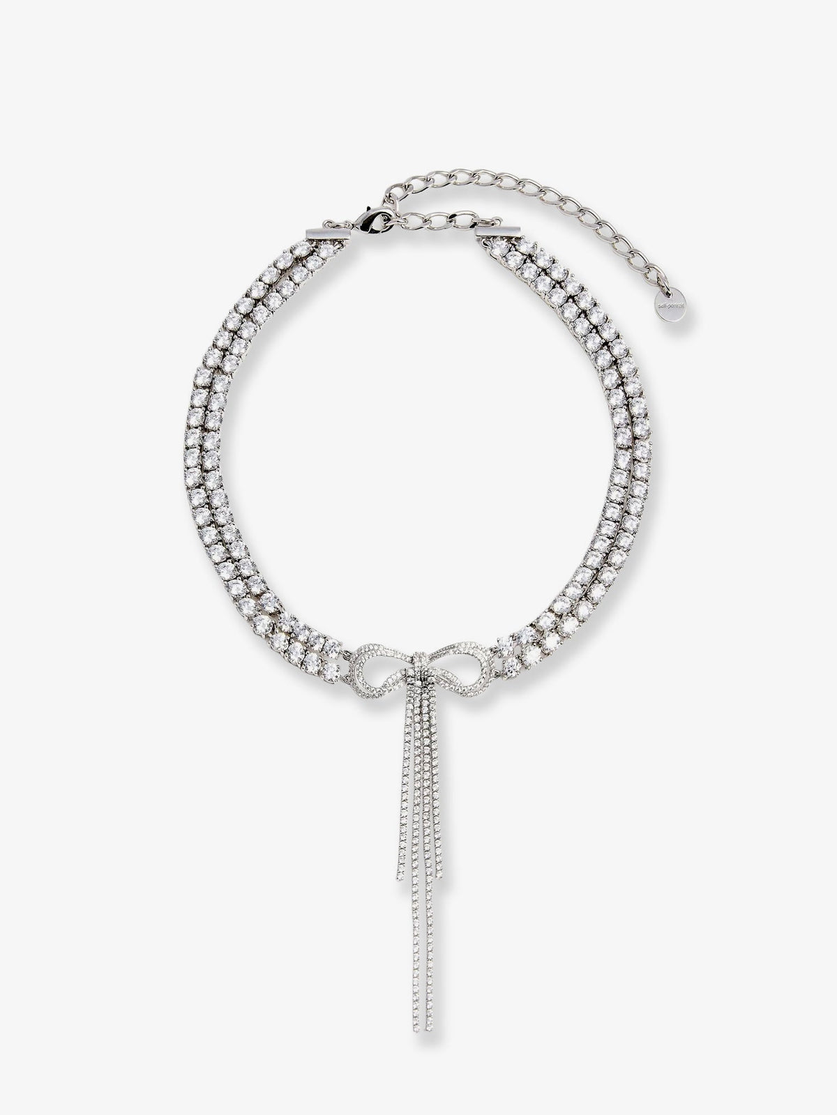 Self-Portrait Double Crystal Bow Choker - Silver